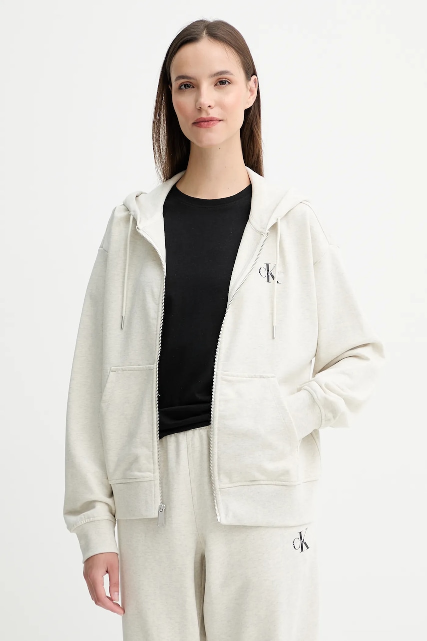 Levně Mikina Calvin Klein Jeans dámská, fialová barva, s kapucí, s potiskem, LV047B270G