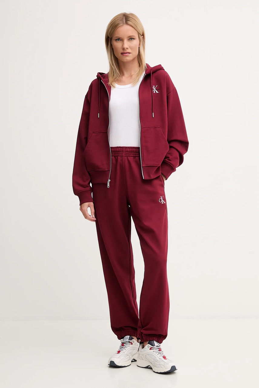 Кофта Calvin Klein Jeans цвет фиолетовый с капюшоном с принтом LV047B270G