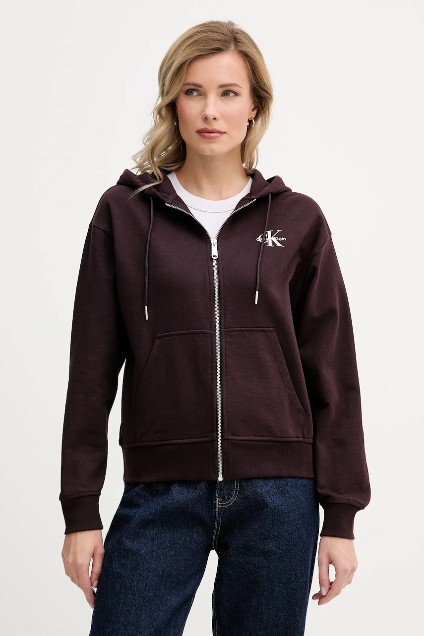 Γυναικεία φούτερ με φερμουάρ calvin klein jeans σε καφε