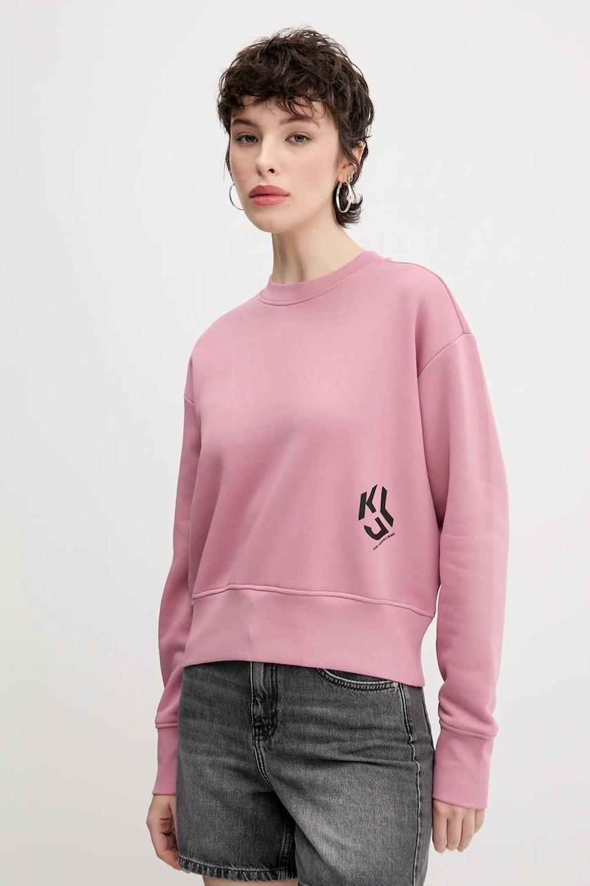 Karl Lagerfeld Jeans bluza femei, culoarea roz, cu imprimeu, A2W20052