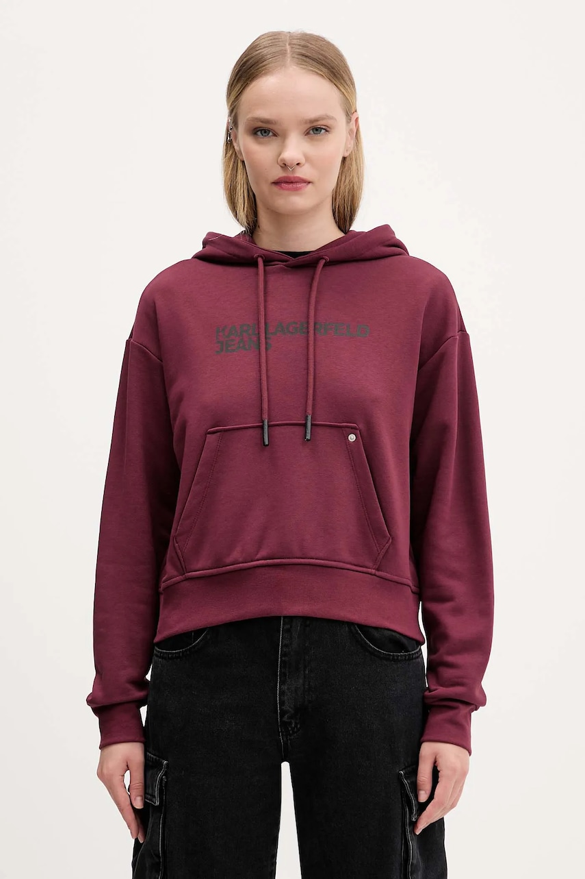 Karl Lagerfeld Jeans bluză culoarea portocaliu, cu glugă, cu imprimeu, A2W20053