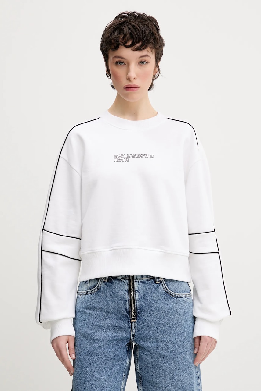 Karl Lagerfeld Jeans hanorac de bumbac femei, culoarea alb, uni, A2W20016 Karl Lagerfeld Jeans hanorac de bumbac femei, culoarea alb, uni, A2W20016