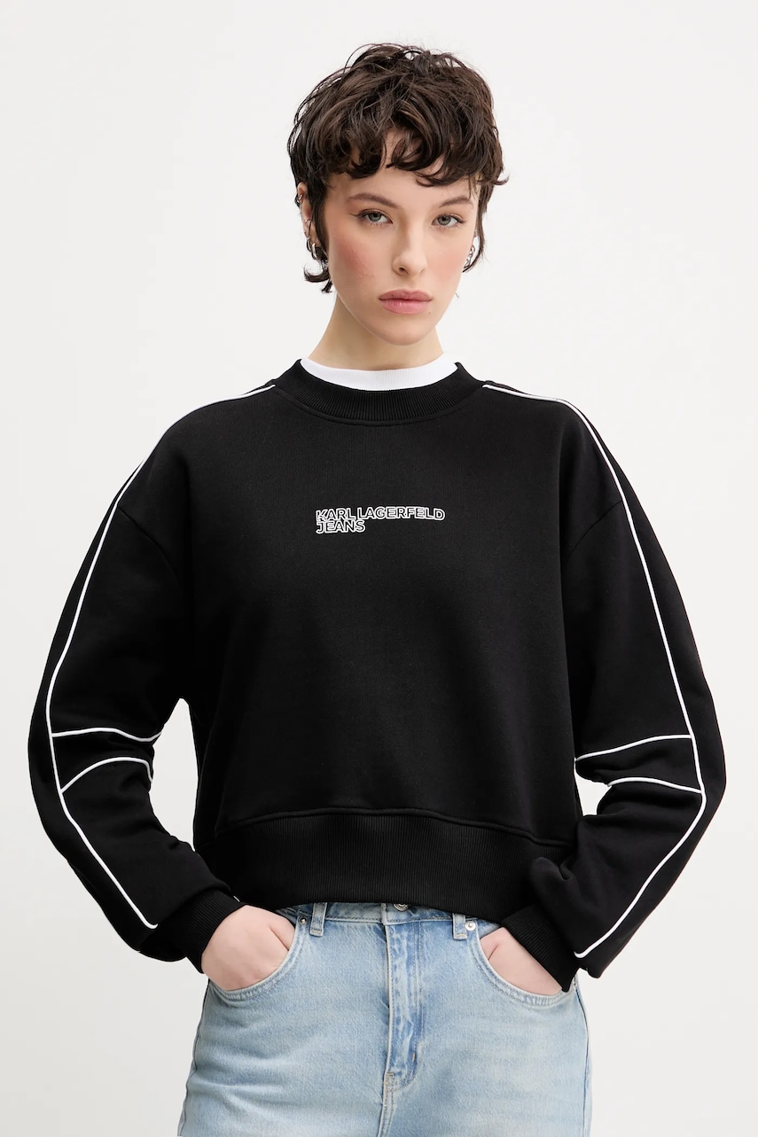 Karl Lagerfeld Jeans hanorac de bumbac femei, culoarea negru, uni, A2W20016 Karl Lagerfeld Jeans hanorac de bumbac femei, culoarea negru, uni, A2W20016
