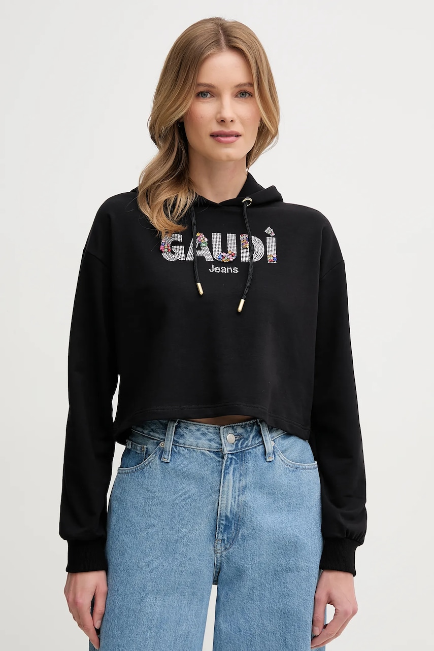 Gaudi bluza femei, culoarea negru, cu glugă, cu imprimeu, 511BD64033 Gaudi bluza femei, culoarea negru, cu glugă, cu imprimeu, 511BD64033
