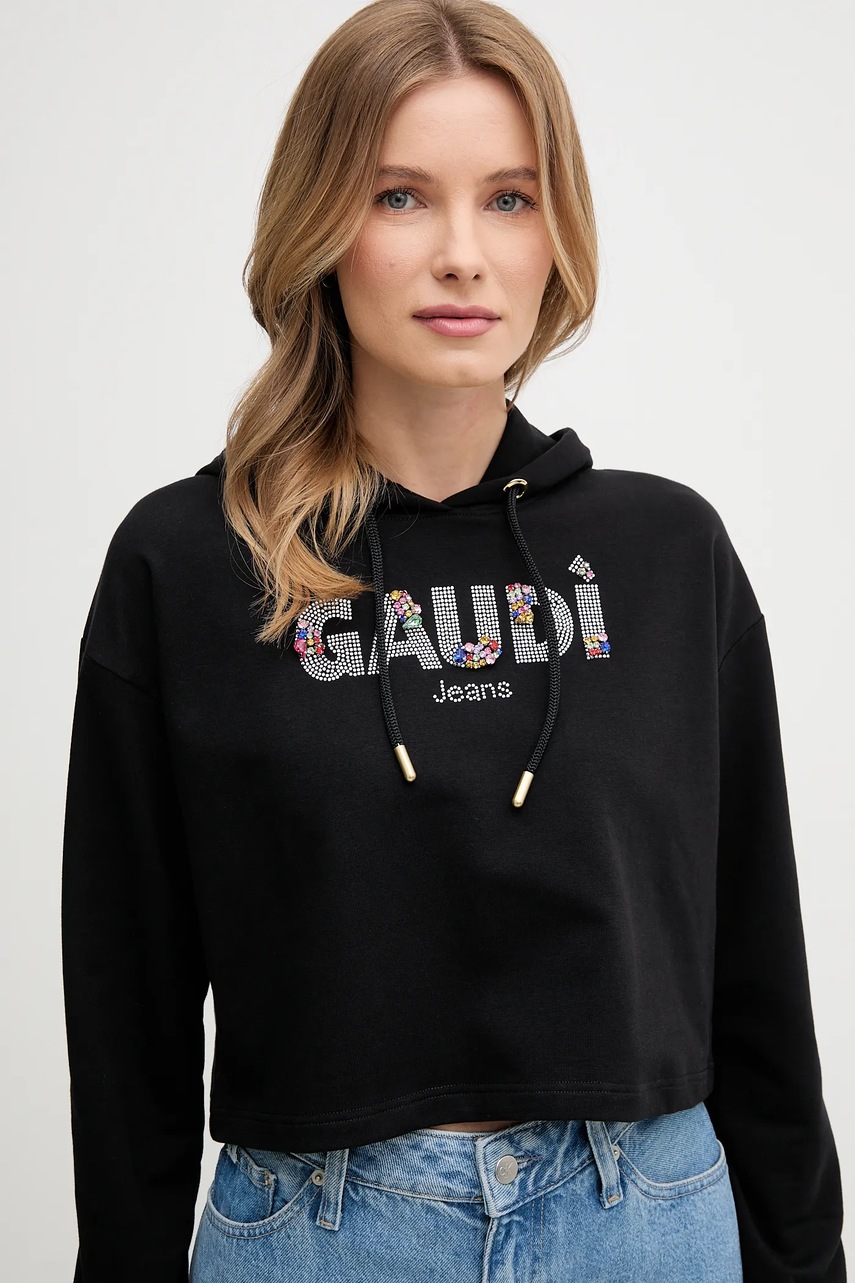 Μπλούζα Gaudi χρώμα: μαύρο, με κουκούλα, 511BD64033 φωτογραφία