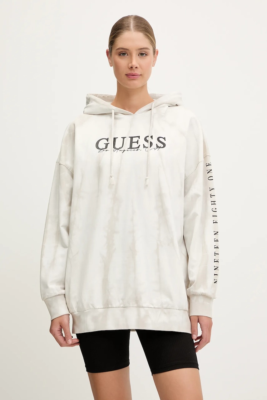 Levně Mikina Guess dámská, šedá barva, s kapucí, vzorovaná, V5GQ16 KCRQ0