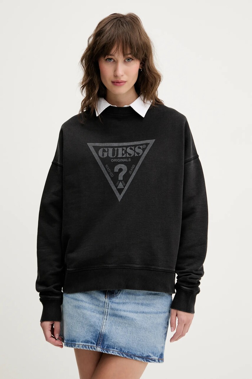 Levně Bavlněná mikina Guess Originals dámská, černá barva, s potiskem, W5GQ03 K68I4