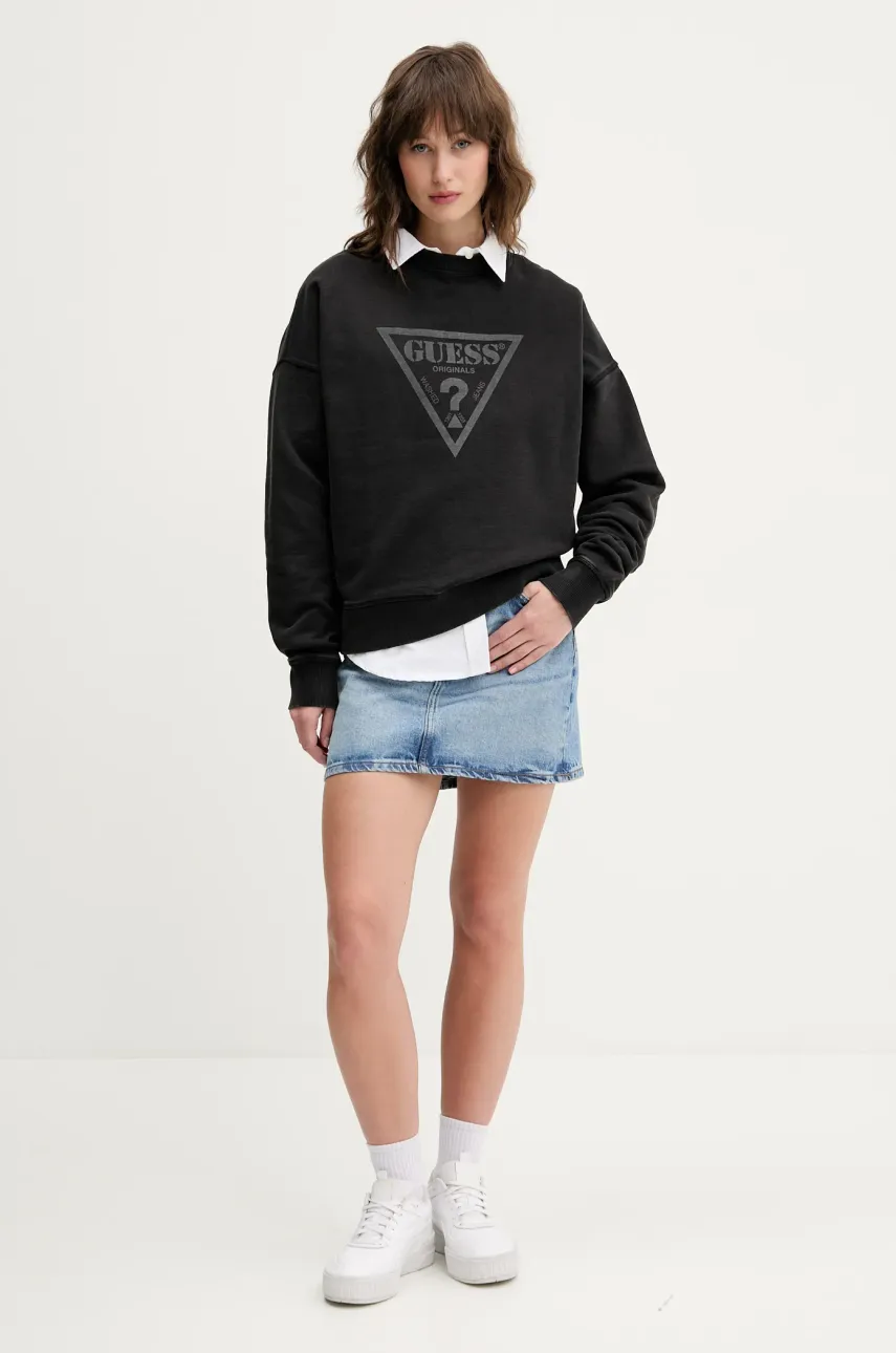 Хлопковая кофта Guess Originals женская цвет чёрный с принтом W5GQ03 K68I4 Хлопковая кофта Guess Originals женская цвет чёрный с принтом W5GQ03 K68I4