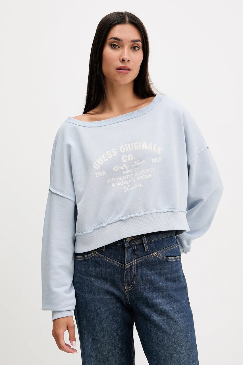 

Памучен суичър Guess Originals в синьо с принт W5GQ23 K68I4, Син