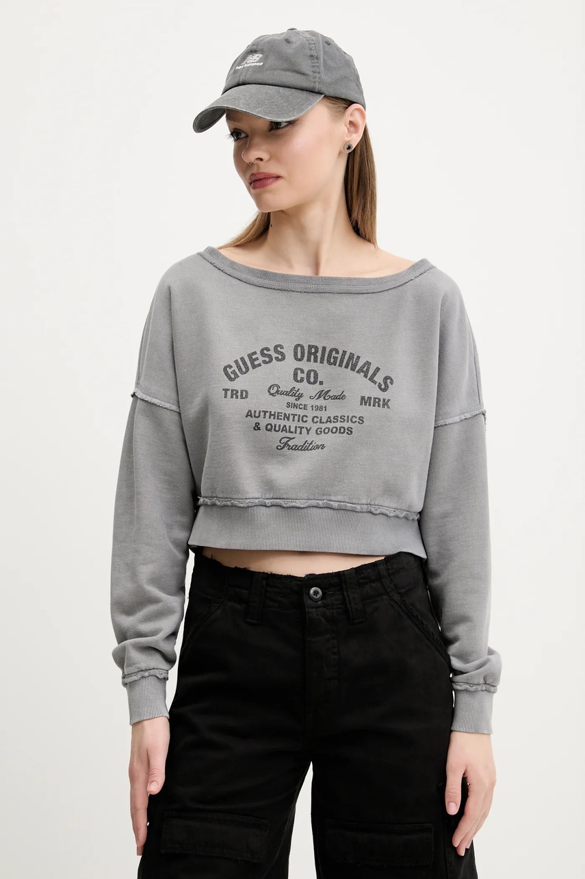 Βαμβακερή μπλούζα Guess Originals γυναικεία, χρώμα: γκρι, W5GQ23 K68I4 φωτογραφία