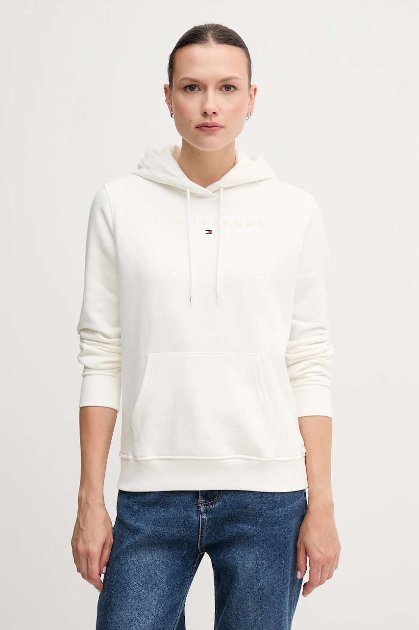 Tommy Jeans bluză culoarea alb, cu glugă, cu imprimeu, DW0DW20304 Tommy Jeans bluză culoarea alb, cu glugă, cu imprimeu, DW0DW20304