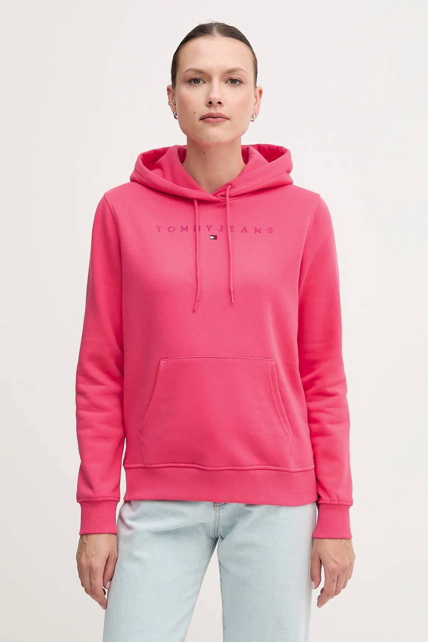 Tommy Jeans bluză culoarea roz, cu glugă, cu imprimeu, DW0DW20304 Tommy Jeans bluză culoarea roz, cu glugă, cu imprimeu, DW0DW20304