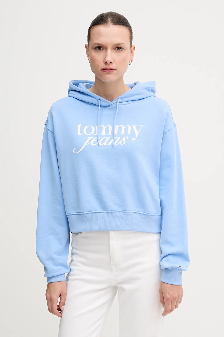 Tommy Jeans hanorac de bumbac cu gluga, cu imprimeu, DW0DW20306