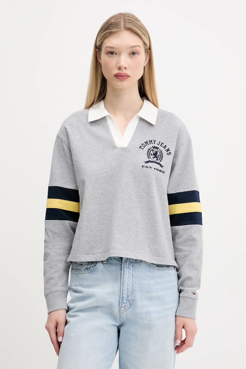 Tommy Jeans hanorac de bumbac pentru copii culoarea gri, cu imprimeu, DW0DW20312