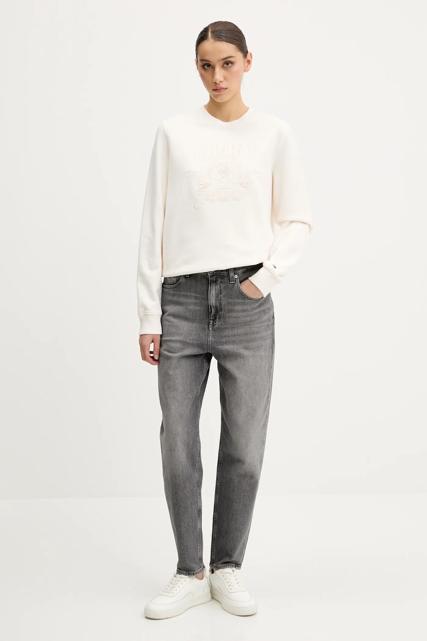 Хлопковая кофта Tommy Jeans цвет бежевый с аппликацией DW0DW20637 Хлопковая кофта Tommy Jeans цвет бежевый с аппликацией DW0DW20637
