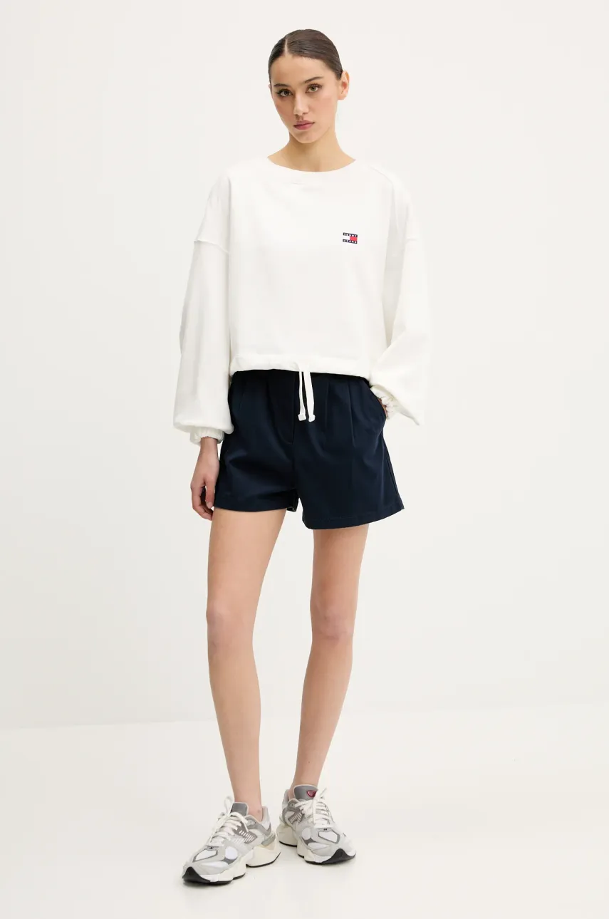 Хлопковая кофта Tommy Jeans цвет белый однотонная DW0DW21344 Хлопковая кофта Tommy Jeans цвет белый однотонная DW0DW21344