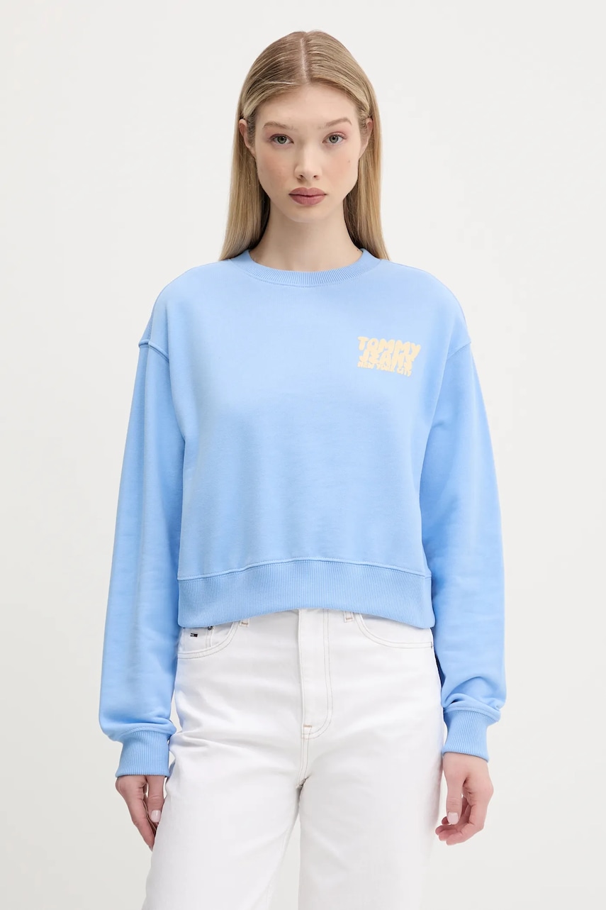 Tommy Jeans hanorac de bumbac cu imprimeu, DW0DW21345