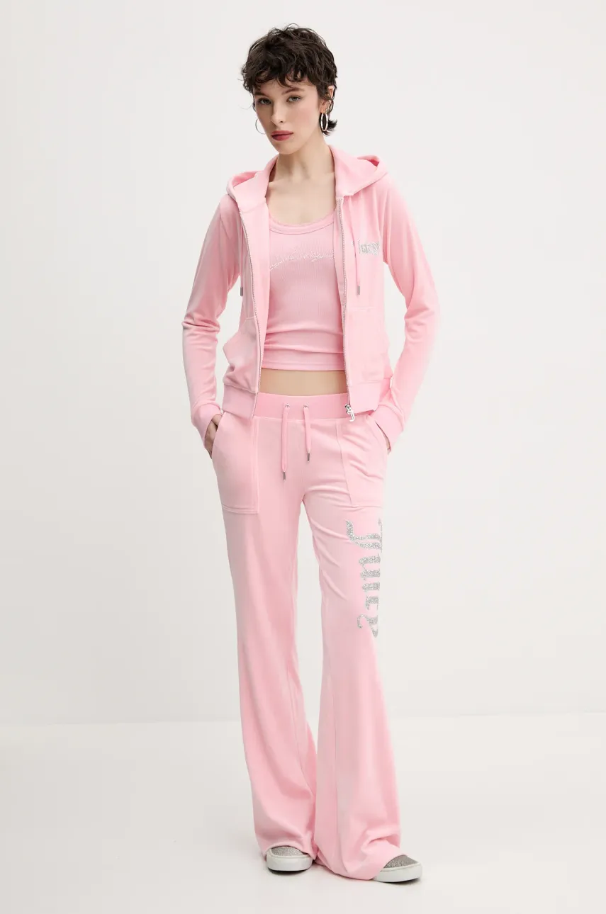 Кофта из велюра Juicy Couture ROBERTSON CAVIAR женская цвет розовый с аппликацией JCBAS125805 Кофта из велюра Juicy Couture ROBERTSON CAVIAR женская цвет розовый с аппликацией JCBAS125805