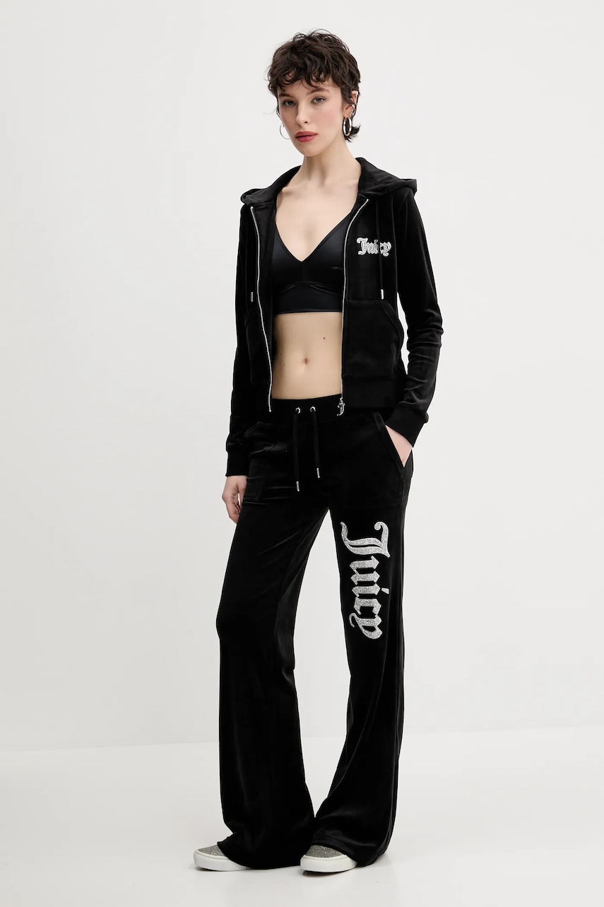 Кофта из велюра Juicy Couture ROBERTSON CAVIAR женская цвет чёрный с аппликацией JCBAS125805 Кофта из велюра Juicy Couture ROBERTSON CAVIAR женская цвет чёрный с аппликацией JCBAS125805