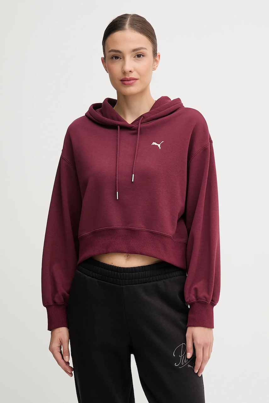 Puma bluză culoarea negru, cu glugă, uni, 629746