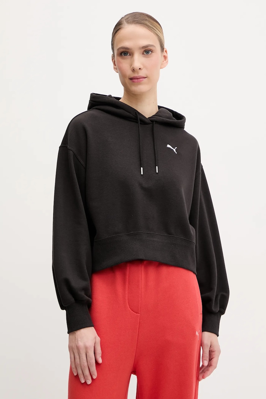 Puma hanorac femei, culoarea negru, cu glugă, uni, 629746 Puma hanorac femei, culoarea negru, cu glugă, uni, 629746