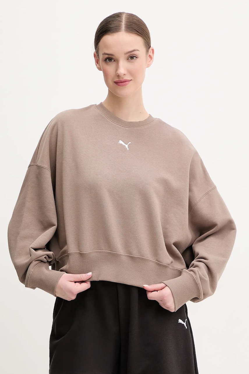 Puma bluza femei, culoarea maro, neted, 629748 Puma bluza femei, culoarea maro, neted, 629748