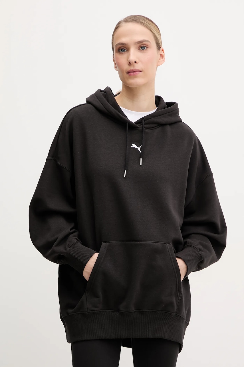 Puma bluza femei, culoarea negru, cu glugă, neted, 629751