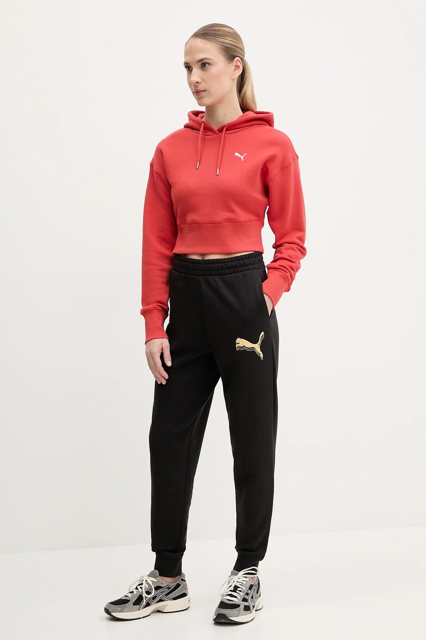 Хлопковая кофта Puma женская цвет красный с капюшоном однотонная 629778 Хлопковая кофта Puma женская цвет красный с капюшоном однотонная 629778