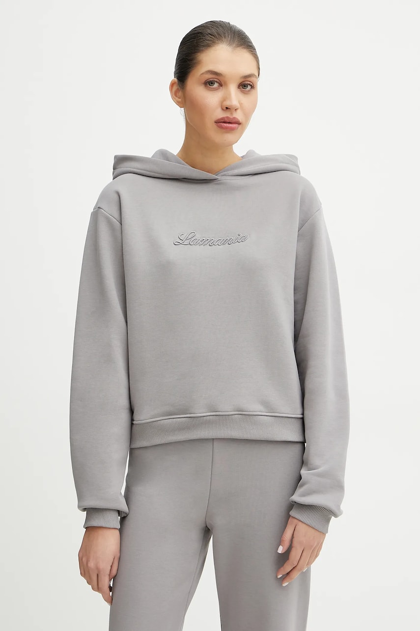 La Mania bluza femei, culoarea bej, cu glugă, neted, ROMINA