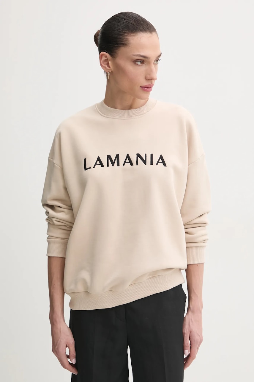 La Mania hanorac de bumbac femei, culoarea bej, cu imprimeu, CHILL La Mania hanorac de bumbac femei, culoarea bej, cu imprimeu, CHILL