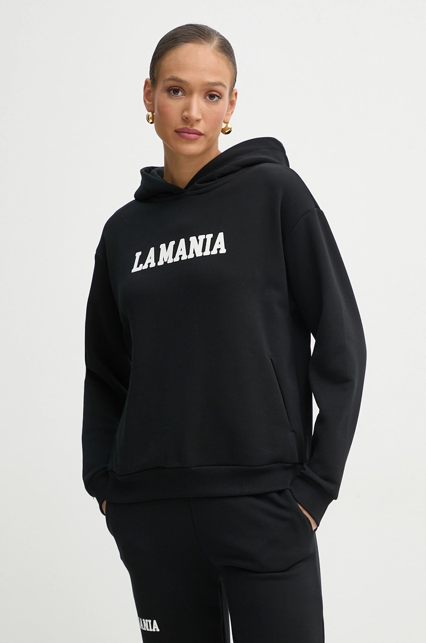 La Mania bluza femei, culoarea negru, cu glugă, cu imprimeu, YOUNG