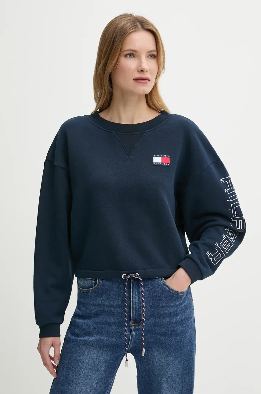 Levně Bavlněná mikina Tommy Hilfiger SAILING dámská, tmavomodrá barva, s aplikací, WW0WW46764