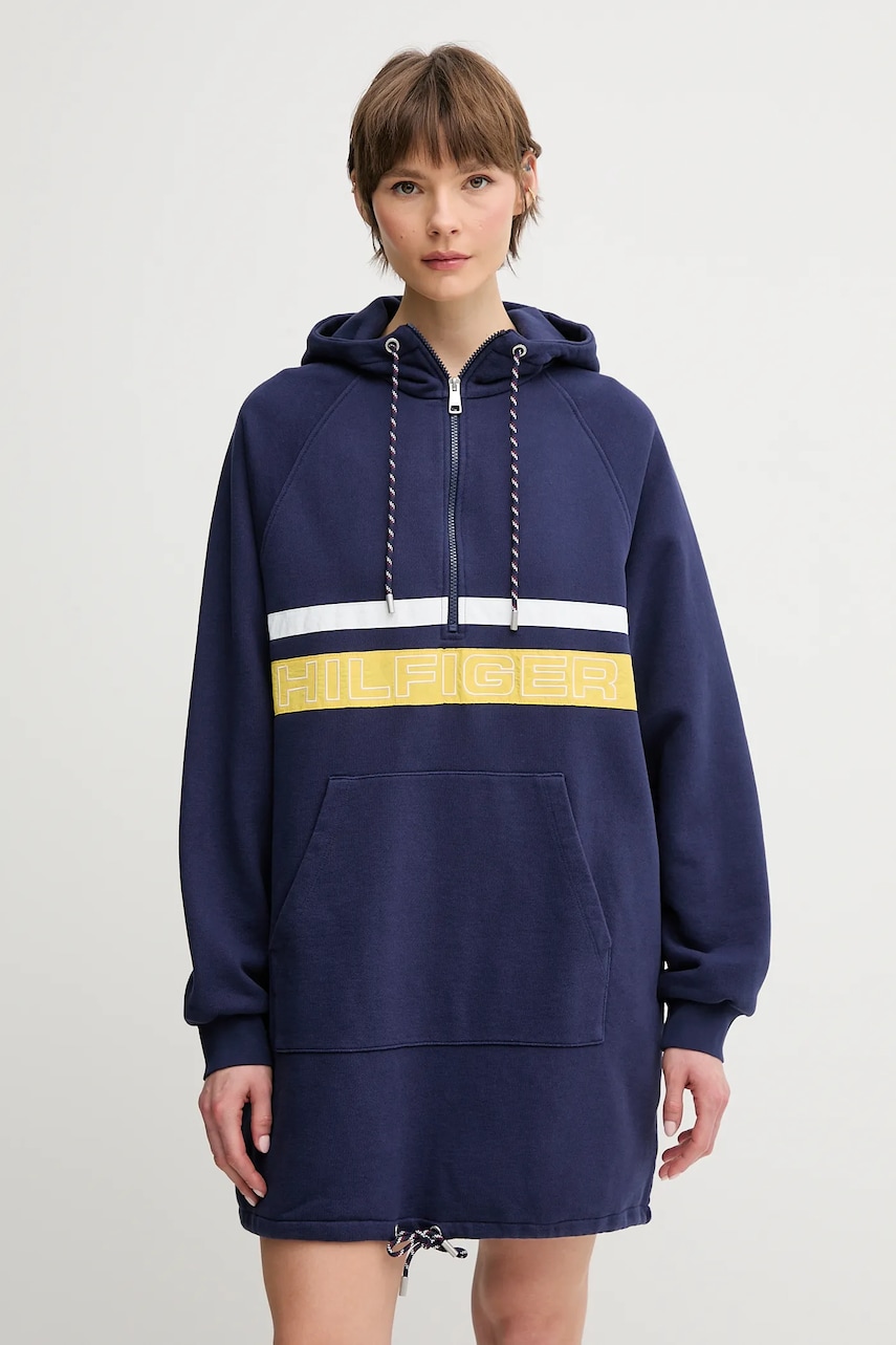 Levně Bavlněná mikina Tommy Hilfiger SAILING dámská, tmavomodrá barva, s kapucí, s aplikací, WW0WW45599