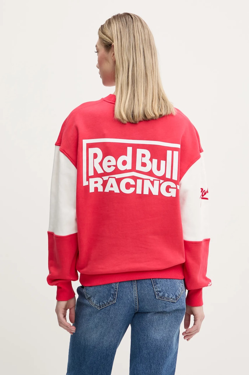 Red Bull Racing x Pepe Jeans hanorac de bumbac PANEL TEAM CREW 2 femei, culoarea rosu, cu imprimeu, RL580010 Red Bull Racing x Pepe Jeans hanorac de bumbac PANEL TEAM CREW 2 femei, culoarea rosu, cu imprimeu, RL580010