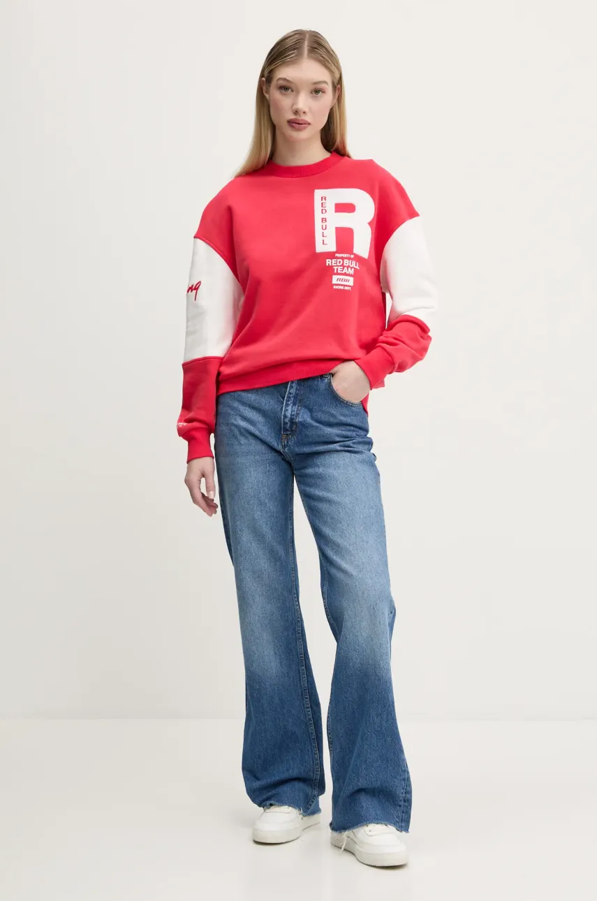 Хлопковая кофта Red Bull Racing x Pepe Jeans PANEL TEAM CREW 2 женская цвет красный с принтом RL580010 Хлопковая кофта Red Bull Racing x Pepe Jeans PANEL TEAM CREW 2 женская цвет красный с принтом RL580010