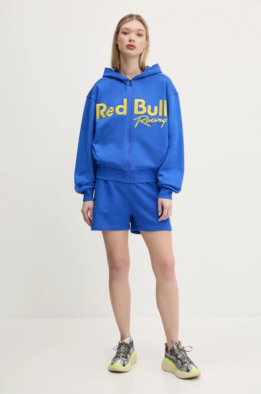Хлопковая кофта Red Bull Racing x Pepe Jeans LOGO ZIP HOODIE женская цвет фиолетовый с капюшоном с аппликацией RL580011 Хлопковая кофта Red Bull Racing x Pepe Jeans LOGO ZIP HOODIE женская цвет фиолетовый с капюшоном с аппликацией RL580011