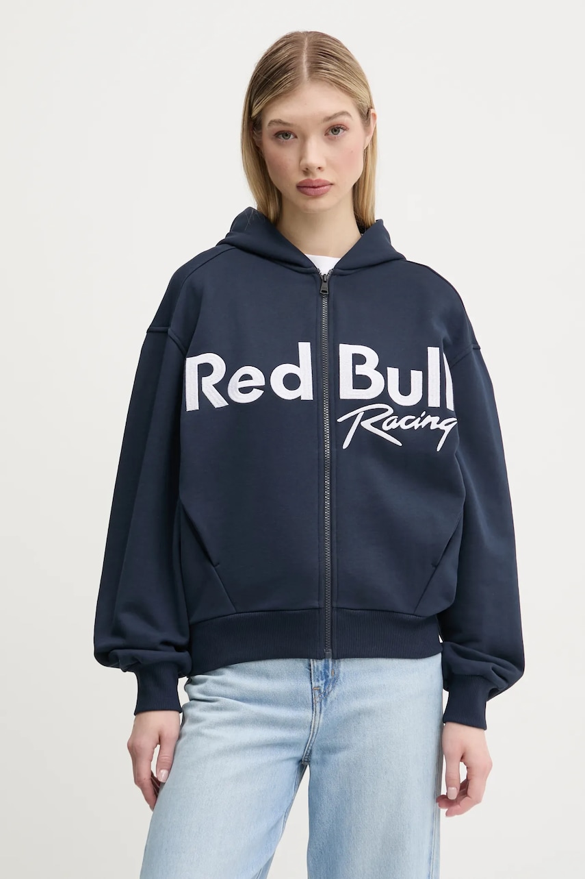 Red Bull Racing x Pepe Jeans hanorac de bumbac LOGO ZIP HOODIE femei, culoarea albastru marin, cu glugă, cu imprimeu, RL580011