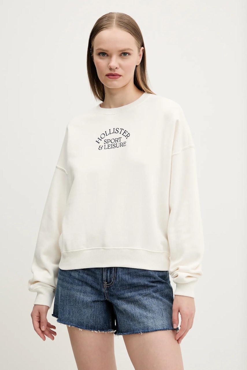 Hollister Co. bluza femei, culoarea bej, cu imprimeu, KI352-5110 Hollister Co. bluza femei, culoarea bej, cu imprimeu, KI352-5110