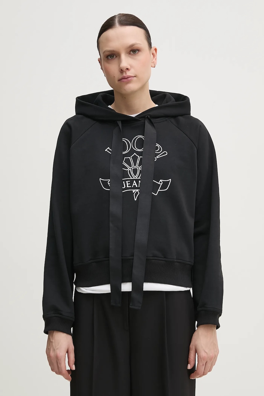 Joop! hanorac de bumbac femei, culoarea negru, cu glugă, cu imprimeu, 30046176 Joop! hanorac de bumbac femei, culoarea negru, cu glugă, cu imprimeu, 30046176