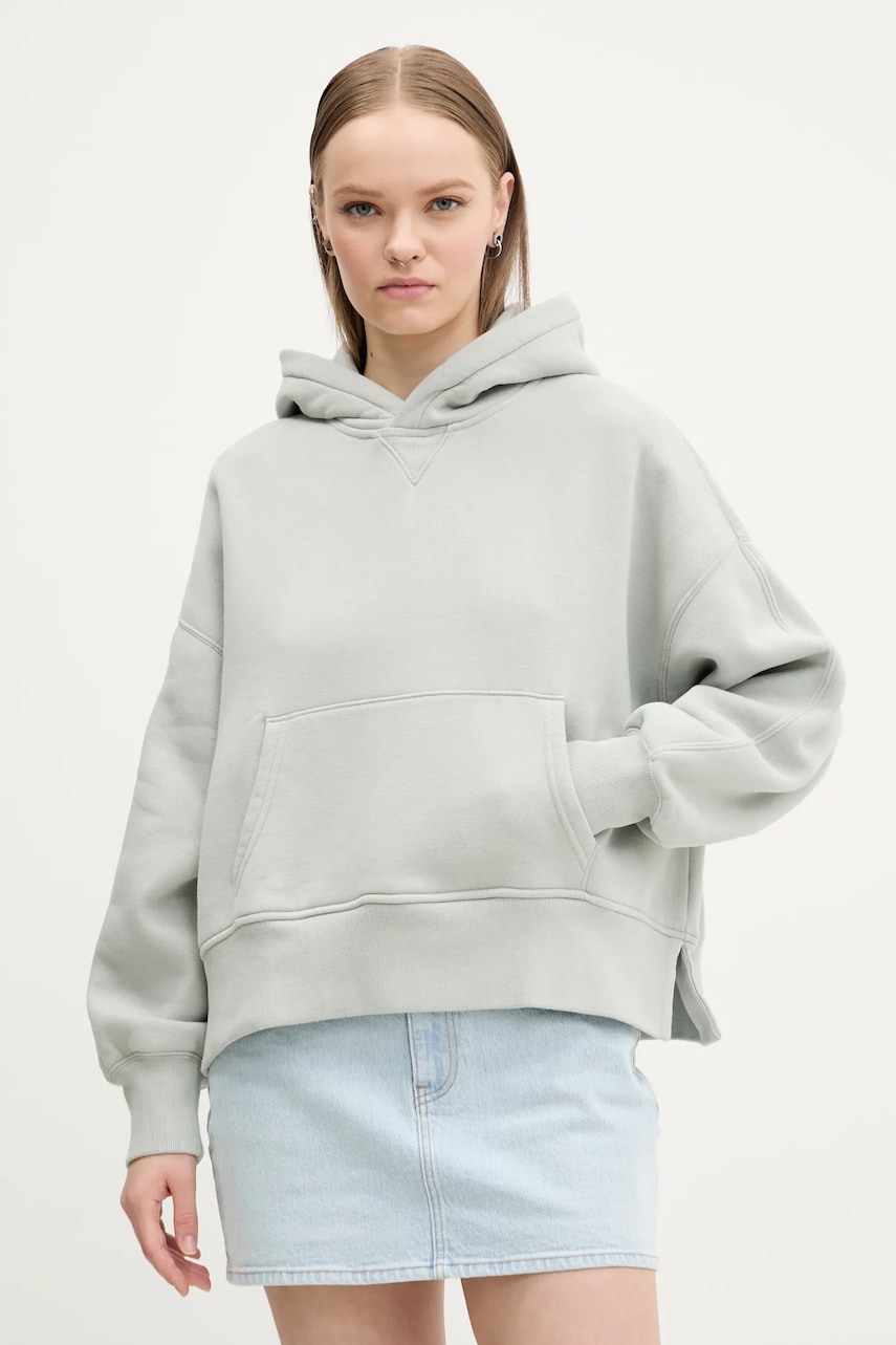 Abercrombie & Fitch bluza femei, culoarea gri, cu glugă, neted, KI152-5080 Abercrombie & Fitch bluza femei, culoarea gri, cu glugă, neted, KI152-5080
