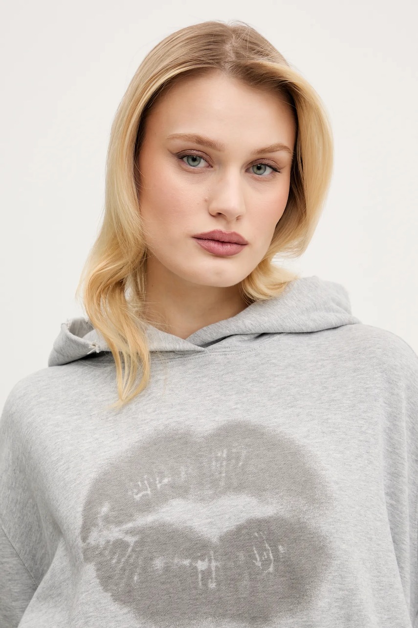 Βαμβακερή μπλούζα Miss Sixty γυναικεία, χρώμα: γκρι, με κουκούλα, 6S1TJ59900 φωτογραφία