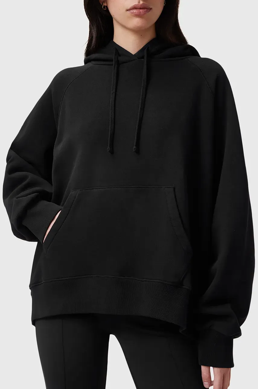 Хлопковая кофта AllSaints FUSE женская цвет чёрный с капюшоном с аппликацией W058JC Хлопковая кофта AllSaints FUSE женская цвет чёрный с капюшоном с аппликацией W058JC