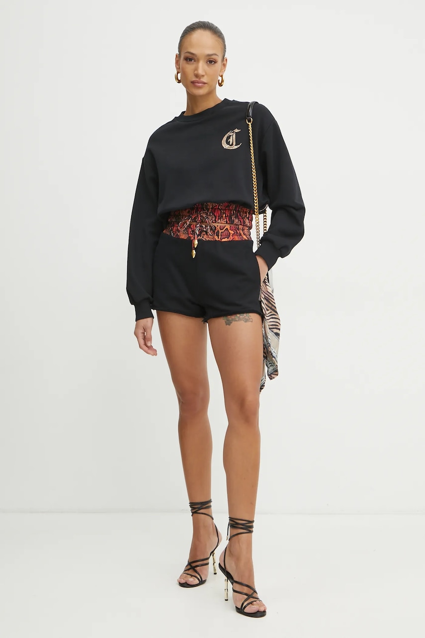 Хлопковая кофта Just Cavalli женская цвет чёрный с аппликацией 78PAIE01 CF100 Хлопковая кофта Just Cavalli женская цвет чёрный с аппликацией 78PAIE01 CF100