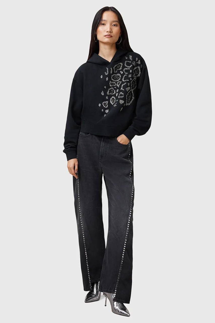 Кофта AllSaints FLOW жіноча колір чорний з капюшоном з аплікацією W044JC 