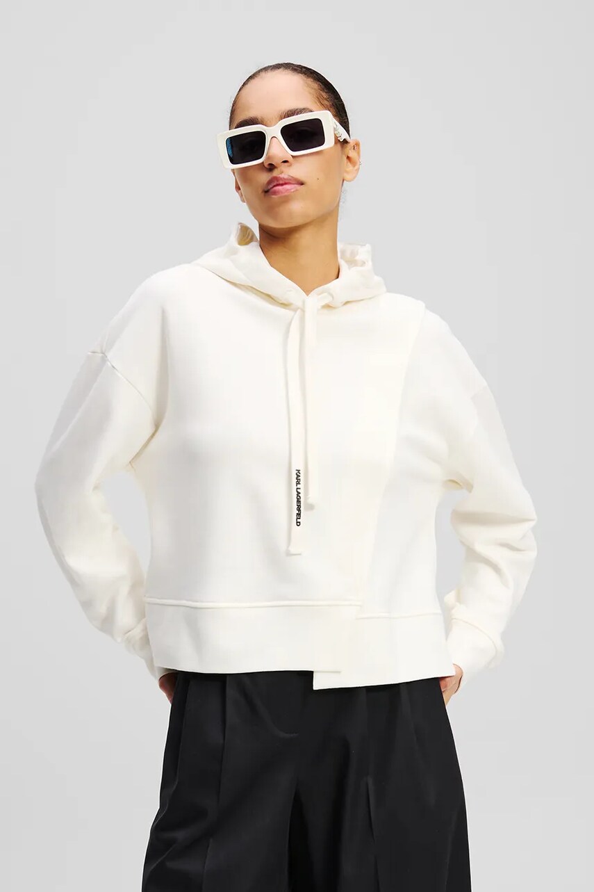 Karl Lagerfeld hanorac de bumbac femei, culoarea bej, cu glugă, uni, A2W20005