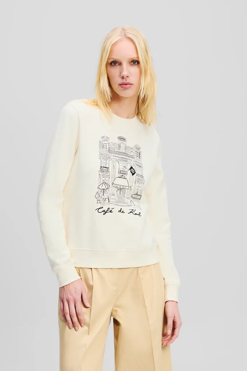 Karl Lagerfeld hanorac de bumbac femei, culoarea bej, cu imprimeu, A2W20057