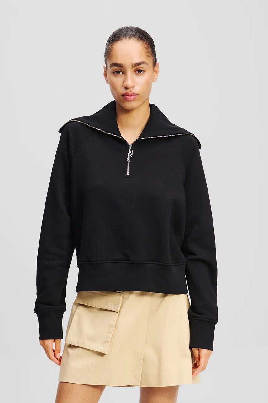 Karl Lagerfeld hanorac de bumbac femei, culoarea negru, uni, A2W20035