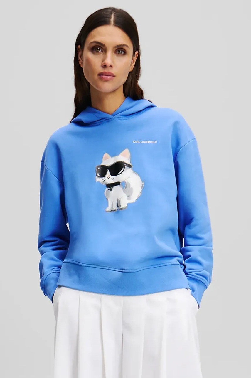 Karl Lagerfeld hanorac de bumbac femei, cu glugă, cu imprimeu, A2W20070