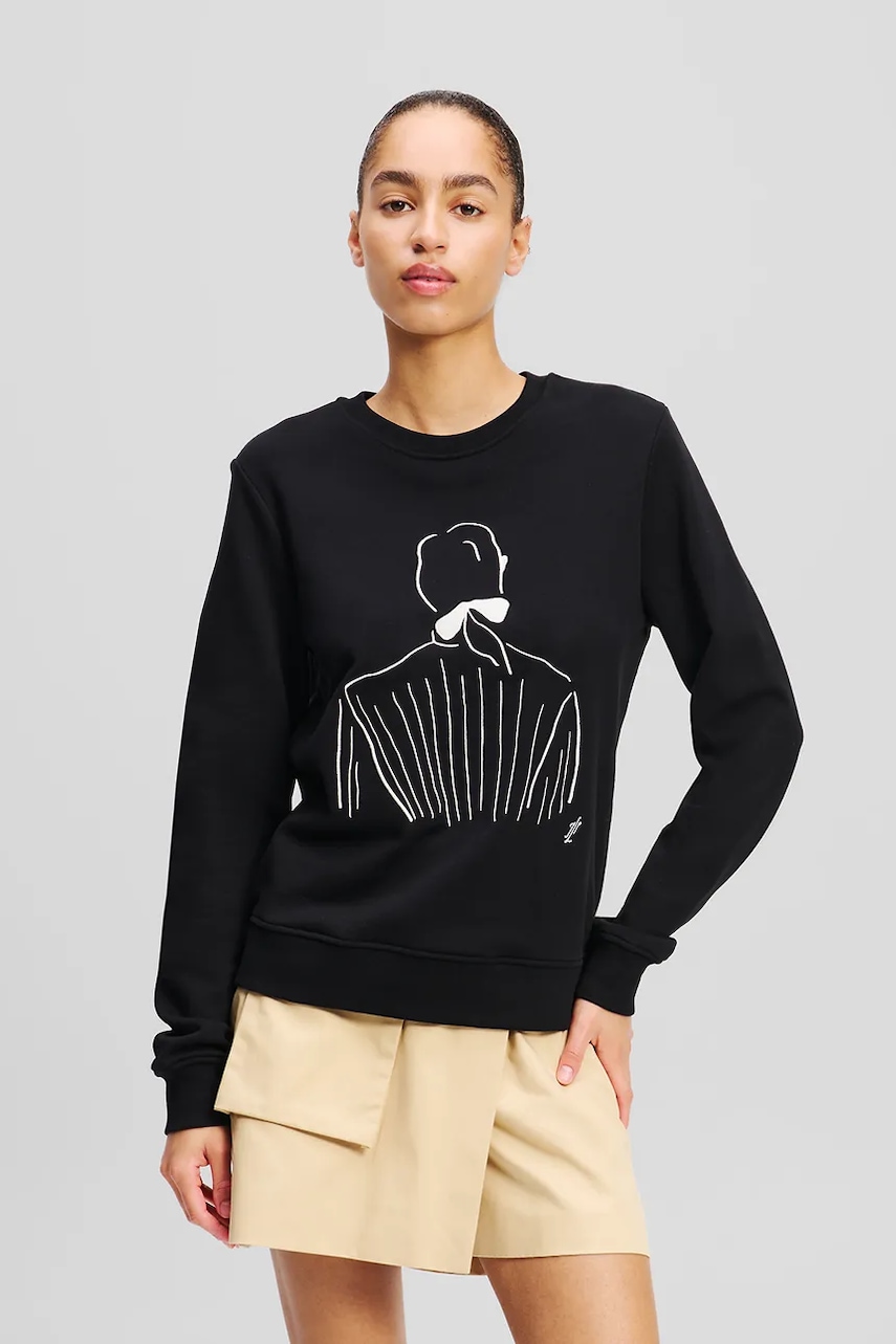 Karl Lagerfeld hanorac de bumbac femei, culoarea negru, cu imprimeu, A2W20056