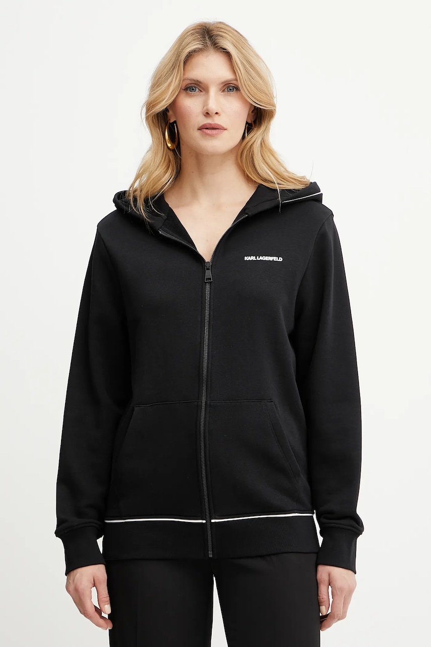 Karl Lagerfeld hanorac de bumbac culoarea negru, cu glugă, uni, A2W20065